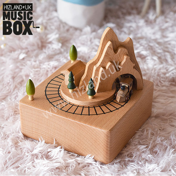 Wooden Train Music Box | Wind Up Musical Carousel